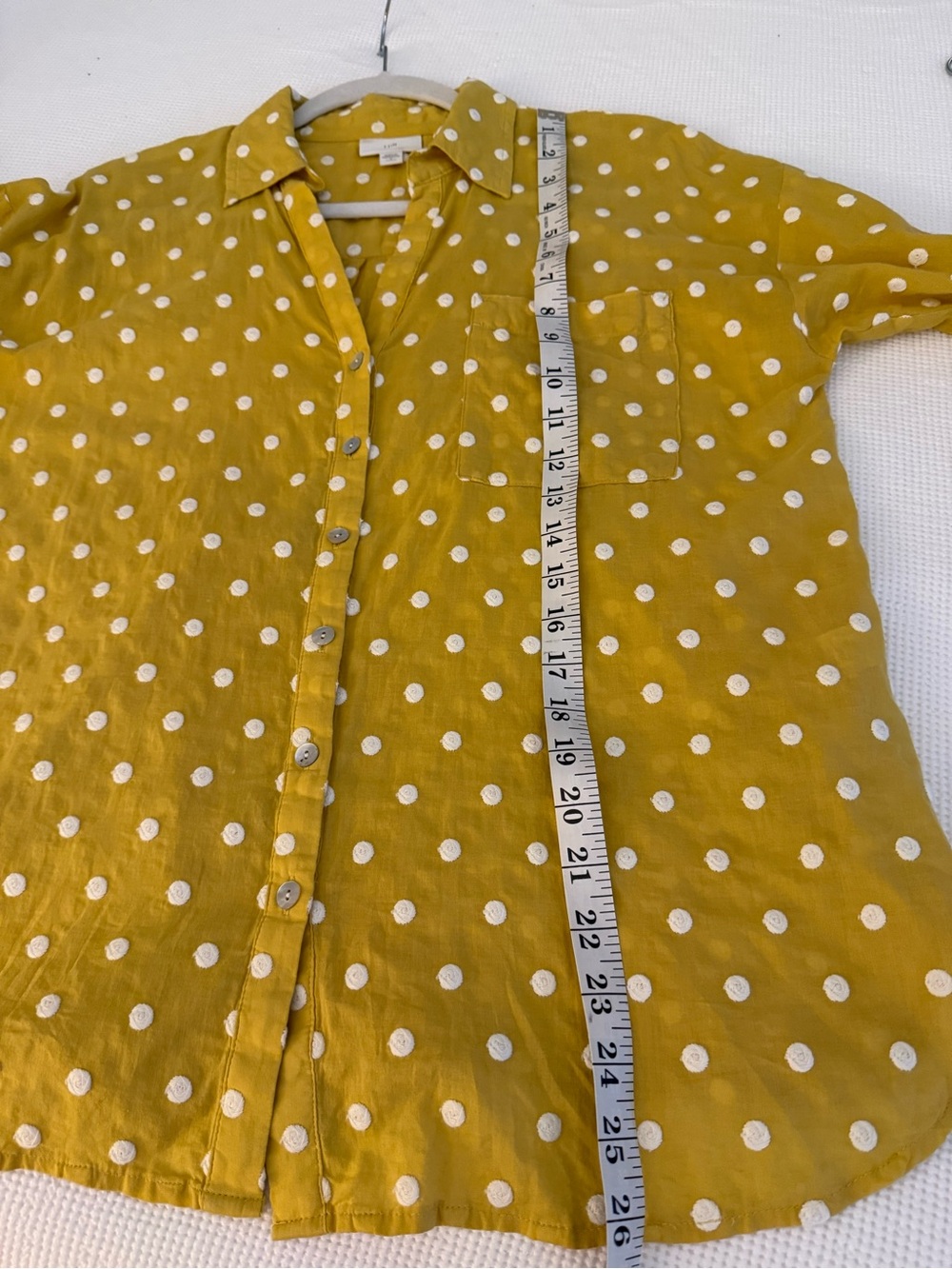 Embroidered Polka Dot Button-Up JJill Shirt in Golden Yellow small petite - Picture 7 of 8